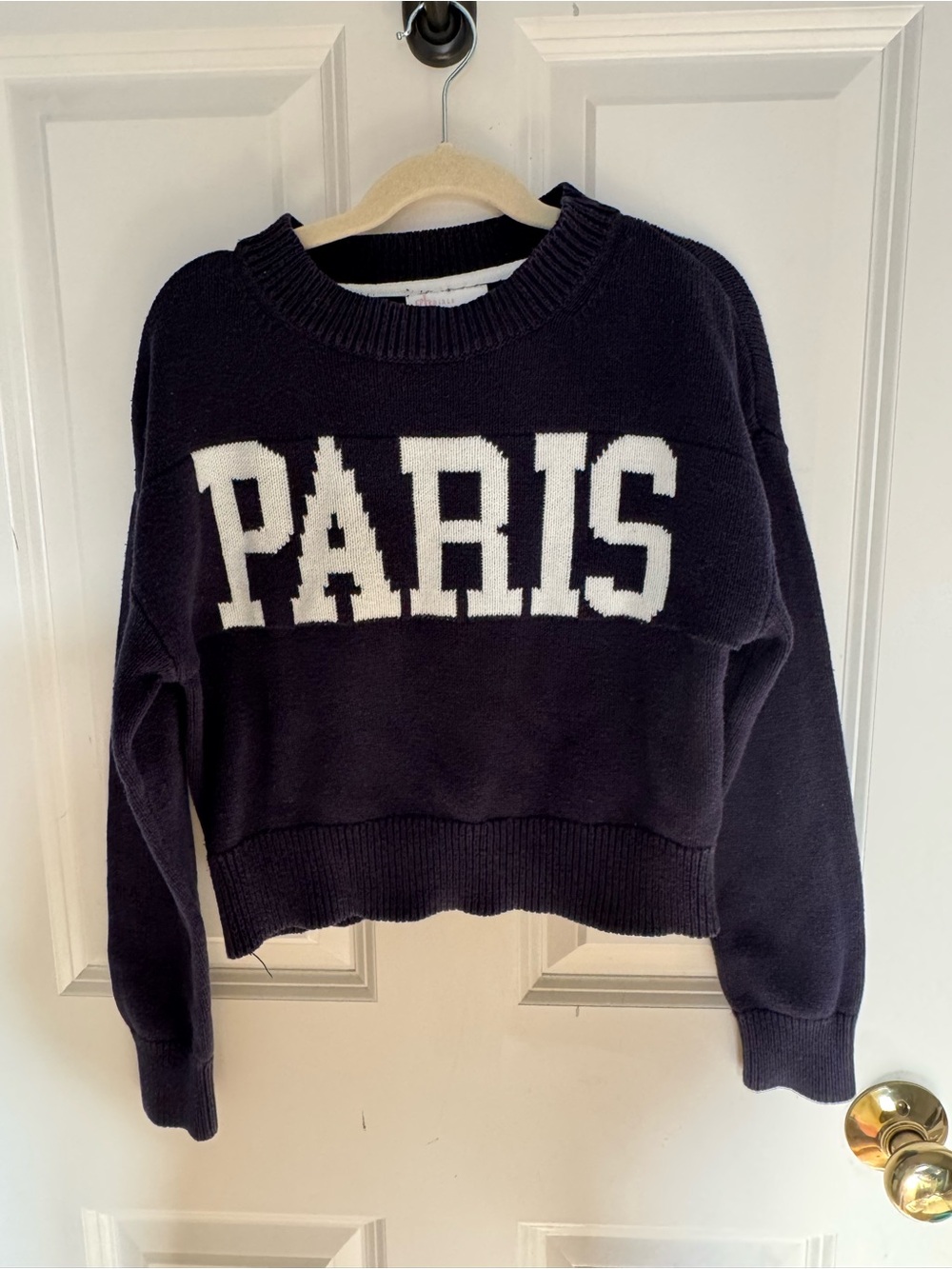 GB girls Navy Crewneck Sweater with White PARIS Lettering